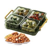 Bandeja de servir dividida con tapa - Bandeja de aperitivos con tapa | Organizador del almuerzo para la conservación de alimentos | Compartimento portátil y móvil antideslizante, duradero, ligero