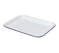 Bandeja de servir esmaltada, color blanco con borde azul, 33,5 x 23,5 cm, bandeja rectangular
