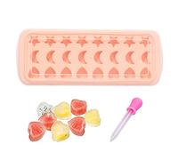 Bandeja de silicona para cubitos de hielo con forma de estrellas, lunas y corazones, molde para hacer bolas de hielo con tapa y cuentagotas de colores aleatorios, bandeja de corazones