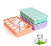 Bandeja de silicona para cubitos de hielo con tapa, paquete de 3 moldes flexibles de fácil liberación, bandejas de hielo apilables para congelador, bandeja cuadrada para hacer hielo para cóctel