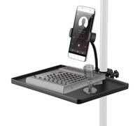 Bandeja de soporte de micrófono 2 en 1 con soporte para teléfono, bandeja de soporte para micrófono con abrazadera, soporte para tarjetas de sonido ajustable en altura con abrazadera de junta tórica