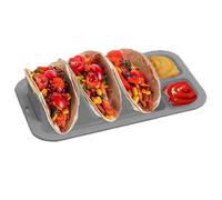 Bandeja de Tacos, Soporte Para Tacos Con 3 Separadores, Estante De Silicona Reutilizable Con 2 Compartimentos De Condimentos, Plato De Servicio Para Familia Y Boda