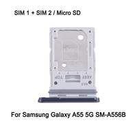 Bandeja de tarjeta SIM Dual para Samsung Galaxy A55 SM-A556B teléfono SIM1 + SIM2/bandeja de tarjeta Micro SD pieza de repuesto Negro