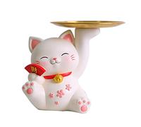 Bandeja de tazón clave para mesa de entrada, decoración moderna de la fortuna estatua de gato joyas bandejas decorativas de caramelo adornos de almacenamiento de platos para el (Gato de la fortuna)