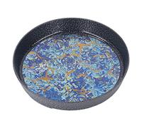 Bandeja de té pequeña de aleación Redonda de aleación Bandeja de té de té con patrón Complejo para la Cubierta del Porche del Patio casero platillos de té de Metal duraderos (Azul)