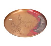 Bandeja de té redonda hecha a mano en Japón, plato soporte para tazas de té, tabla de té retro de kung fu con pintura china antigua, base de cobre rojo antideslizante para tetera y