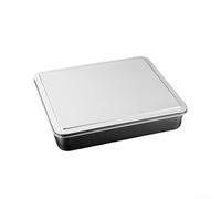 Bandeja de tiramisú de acero inoxidable con tapa, molde rectangular para hornear pasteles para almacenamiento en refrigerador, plato cuadrado profundo para lasaña, plateado (33)