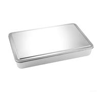 Bandeja de tiramisú de acero inoxidable plateado, molde rectangular para tartas con tapa a prueba de polvo para nevera, plato cuadrado profundo para hornear 33 x 29 cm (44)