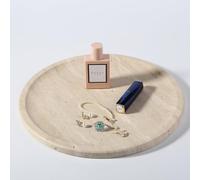 Bandeja de travertino, bandeja redonda de 11.8 x 0.8 pulgadas para cocina y mesa de café, bandejas de baño para encimera, bandejas decorativas de tocador, frutas y aperitivos, bandeja otomana beige