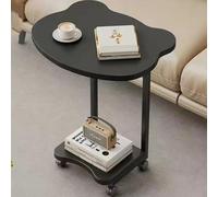 Bandeja de TV en forma de C con ruedas rodantes, estante de almacenamiento de 2 niveles, mesa de sofá ideal para sala de estar y dormitorio, mesa auxiliar pequeña para un cómodo acceso a aperitivos y