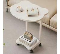 Bandeja de TV en forma de C con ruedas rodantes, estante de almacenamiento de 2 niveles, mesa de sofá ideal para sala de estar y dormitorio, mesa auxiliar pequeña para un cómodo acceso a aperitivos y