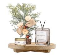 Bandeja Decorativa, 25cm Bandeja de Madera Redonda, Plato Redondo Decorativo de Madera para Velas para Jarrón Perfume Llaves