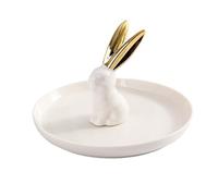 Bandeja Decorativa Bandeja de cerámica for guardar joyas, tocador, animal dorado(Rabbit 02)