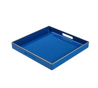 Bandeja Decorativa, Bandeja de Servir Azul Real con Asas, Bandeja de Mesa de café, Bandeja Cuadrada de plástico para otomana, baño, Cocina, 13 x 13 x 1.57 Pulgadas