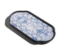 Bandeja decorativa, bandeja de servir té pequeña, bandejas ovaladas de cerámica hidroabsorbente, diseño retro con motivo floral azul, para posavasos, té, café, tarta, 26,5 x 12 x 1,5 cm