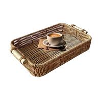 Bandeja decorativa de ratán - Bandeja de mimbre rectangular hecha a mano y almacenamiento | Bandeja de ratán natural para encimera de cocina, mesa de comedor, decoración del hogar, noches de entrada O