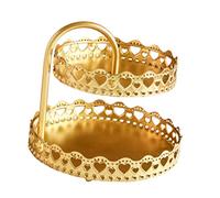 Bandeja Decorativa de Repostería Dorada de Doble Capa para Plato de Exhibición de Postres de Boda, Bandeja de Torre para Servir Galletas de Cobre para Reuniones en el Hogar, 16,2 Oz (Corazón