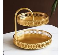 Bandeja Decorativa de Repostería Dorada de Doble Capa para Plato de Exhibición de Postres de Boda, Bandeja de Torre para Servir Galletas de Cobre para Reuniones en el Hogar, 16,2 Oz (Grano