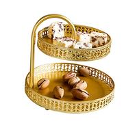 Bandeja Decorativa de Repostería Dorada de Doble Capa para Plato de Exhibición de Postres de Boda, Bandeja de Torre para Servir Galletas de Cobre para Reuniones en el Hogar, 16,2 Oz (Hoja)