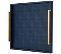 Bandeja decorativa grande azul marino para otomana, elegante bandeja rectangular de mesa de café con asas, bandeja versátil para servir sala de estar y decoración del hogar
