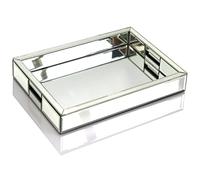 Bandeja Decorativa Rectangular de Espejo Plateado de 11 Pulgadas de Largo x 14 Pulgadas de Ancho x 2 Pulgadas de Alto, Organizador de tocador con Espejo con Mano, Bandeja de joyería de Perfume para