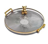 Bandeja Decorativa Redonda de 10,6" con Asas, tocador Moderno y Bandeja de Servicio otomana, Mesa de Centro, Cocina y baño para café, Desayuno, Alimentos y Bebidas (Smoke Grey)