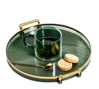 Bandeja decorativa redonda de 10,6" con asas, tocador moderno y bandeja de servicio otomana, mesa de centro, cocina y baño para café, desayuno, alimentos y bebidas (dark green)