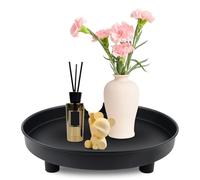 Bandeja decorativa redonda para servir, color negro, 23 cm, bandeja redonda de acero inoxidable, plato decorativo de metal, organizador de maquillaje, bandeja decorativa, bandeja para velas, bandeja