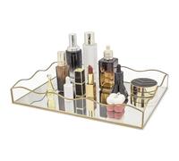 Bandeja decorativa SLHEQING grande con espejo, bandeja rectangular para baño, bandeja de cristal, organizador de cosméticos, organizador de maquillaje dorado para tocador, mesa de comedor, baño o