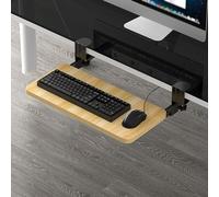 Bandeja deslizante para teclado con soporte de abrazadera en C, alfombrilla de mouse incluida, perfecta para escritorio de juegos en casa, oficina, acabado natural, 55 cm, solución que ahorra espacio