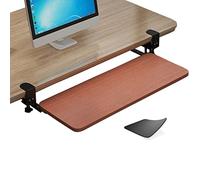 Bandeja ergonómica ajustable para teclado debajo del escritorio, cajón extraíble con acabado de madera de teca con rieles deslizantes, diseño que ahorra espacio para oficina en casa, organizador de