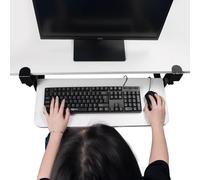 Bandeja ergonómica ajustable para teclado debajo del escritorio con abrazadera en C y soporte retráctil para mouse, plataforma deslizante negra de 520 x 240 mm, ideal para espacios de trabajo en el