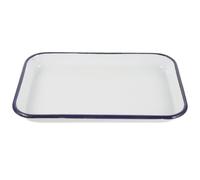 Bandeja Esmaltada Rectangular de Color Claro para Hornear y Servir | Acero Esmaltado, Base Plana y Borde Azul, Diseño Limpio, Uso en Pastelería y Mesa