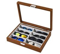 Bandeja expositora para gafas, Organizador de vitrina gafas sol madera con 8 ranuras, multicolor, 35x25,5x7,5 cm(Grey)