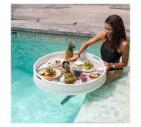Bandeja flotante de lujo, mesa redonda de ratán, bandeja de desayuno inflable para bar en la piscina, plato de servir listo para nadar, ideal para fiestas de verano y relajación al aire libre