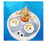 Bandeja flotante de lujo para servir mesa de billar, 60 x 60 x 20 cm, bandeja flotante de ratán para desayuno, bandeja redonda para café, elegante bandeja flotante para servir mesa de bar, bandejas pa