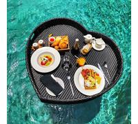 Bandeja flotante de ratán hecha a mano de lujo, bandeja de servir en forma de corazón, perfecta para té de la tarde, café, hoteles y uso junto a la piscina, diseño tejido elegante.
