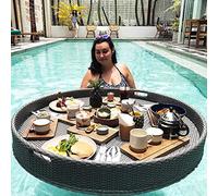 Bandeja flotante de ratán para desayuno, bandeja flotante de lujo para servir, mesa y flotadores de piscina para adultos, ideal para bancos de arena, spas, baños y fiestas. Sirve bebidas, brunch y com