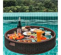 Bandeja flotante para piscina, cesta de desayuno de bambú, bandeja impermeable para servir al aire libre para nadar y sostener alimentos flotantes