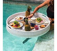 Bandeja flotante para piscina, cesta de desayuno de bambú impermeable, bandeja de servir al aire libre para nadar y sostener alimentos