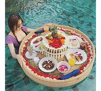 Bandeja flotante para piscina, cesta de desayuno de bambú impermeable, bandeja de servir al aire libre para nadar y sostener alimentos