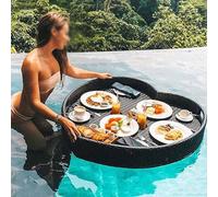Bandeja flotante para piscina y mesa de bar en el agua, bandeja de servir de ratán, accesorio flotante impermeable para adultos, ideal para fiestas en la piscina y descansar