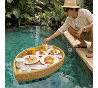 Bandeja Flotante RatáN para El Desayuno Bandeja Flotante para Piscina Con Forma Hoja Cuenta Con Asas A Ambos Lados Y Espuma Moldeada Suspendida En El Interior Apta para Su Uso En apricot 100cm/39.4in