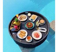 Bandeja Flotante Redonda de ratán Tejido. Ideal para Bancos de Arena, spas, baños y Fiestas. Ideal para Servir Bebidas y Comida (Negro, 60 cm).