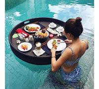 Bandeja Flotante Redonda para Servir en Piscinas, Bancos de Arena, spas y Fiestas. Ideal para Servir Bebidas, Brunch y Comida en la Mesa de Agua (Negra, 60 cm).