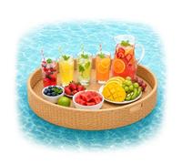 Bandeja Flotante Relaxdays, 2 en 1 para Bebidas y Aperitivos, Aprox. 20 x 80 cm, ratán, insumergible, Natural