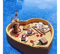 Bandeja flotante tejida de ratán para piscina, bandeja de servir para fiestas en la piscina, spas y baños, ideal para uso al aire libre y barras de arena