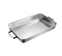 Bandeja for asar con doble asa, plato de acero inoxidable asar profunda hornear, lasaña(Silver,42cm)