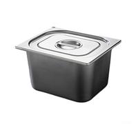 Bandeja Gastronorm de acero inoxidable plateada con tapa, bandeja apilable que ahorra espacio para preparar y servir comidas, construcción duradera, apta para lavavajillas, 17 x 16 x 10 cm