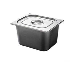 Bandeja Gastronorm de acero inoxidable plateada con tapa, bandeja apilable que ahorra espacio para preparar y servir comidas, construcción duradera, apta para lavavajillas, 17 x 16 x 10 cm